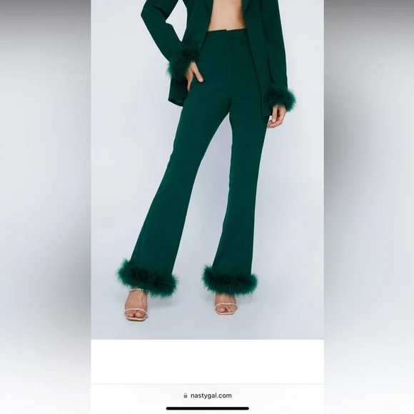 Nasty Gal Pants Jumpsuits Green Fur Trim Pants Poshmark